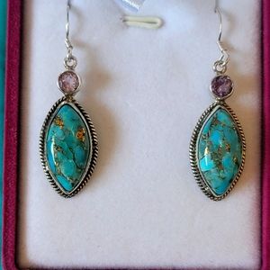 Silver turquoise and amethyst earrings